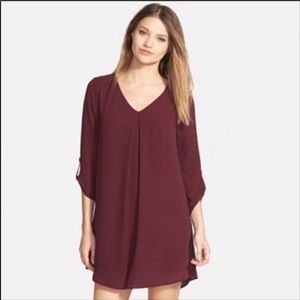 Lush Brand Maroon chiffon dress with 3/4” sleeves